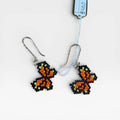 Aretes de Chaquira Mexicana Arte Huichol Mariposa Naranja, Negro y Verde.