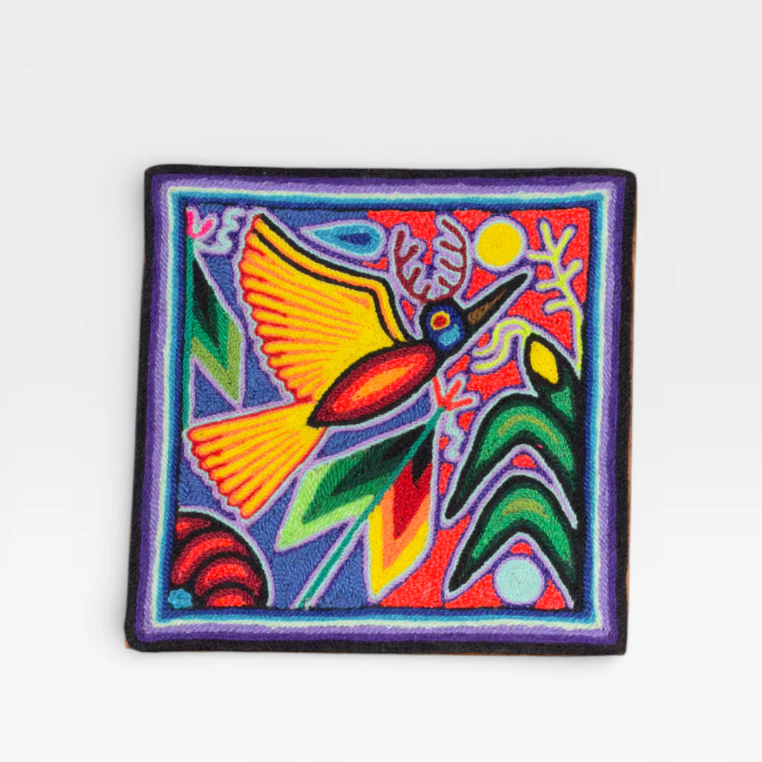 Cuadros Arte Huichol: Ave Rojo Amarillo Azul, Diseño Natural Simbólico Wixárika