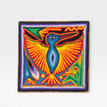 Cuadros Arte Huichol de Chaquira: Ave Mística Azul, Amarillo y Rojo con Alas Radiantes
