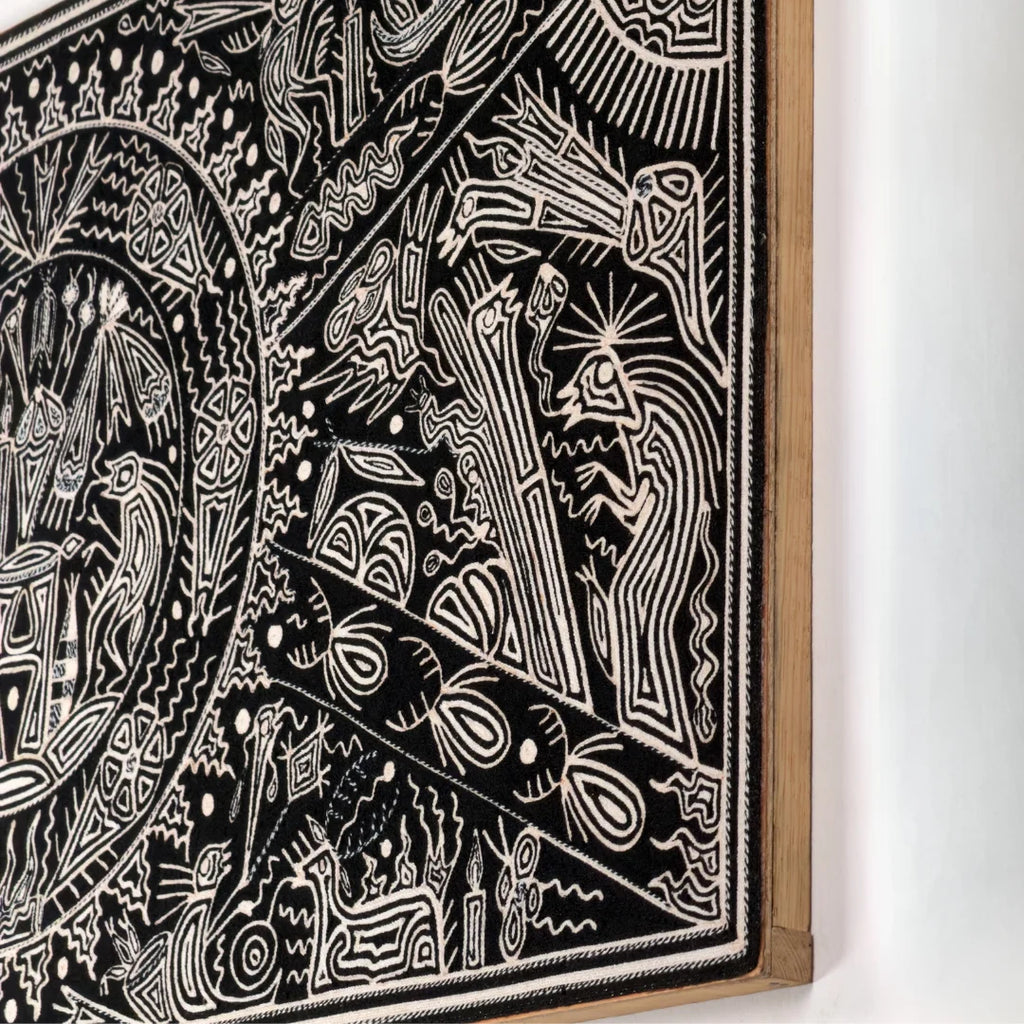 Cuadros Arte Wixárika de Chaquira: Venados y Rituales Ancestrales Blanco y Negro