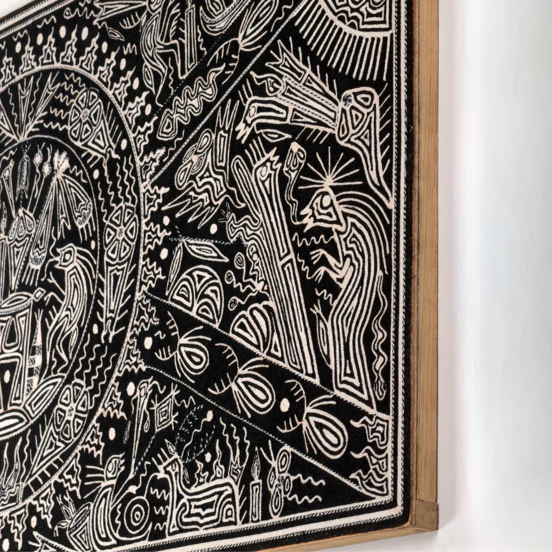 Cuadros Arte Wixárika de Chaquira: Venados y Rituales Ancestrales Blanco y Negro