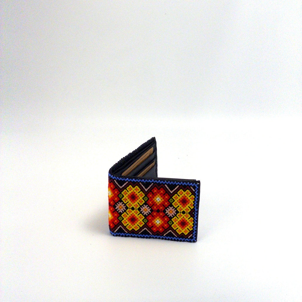 Billetera Huichol Chaquira Diseño Rombos - Arte Huichol Wixárika - Vista 2