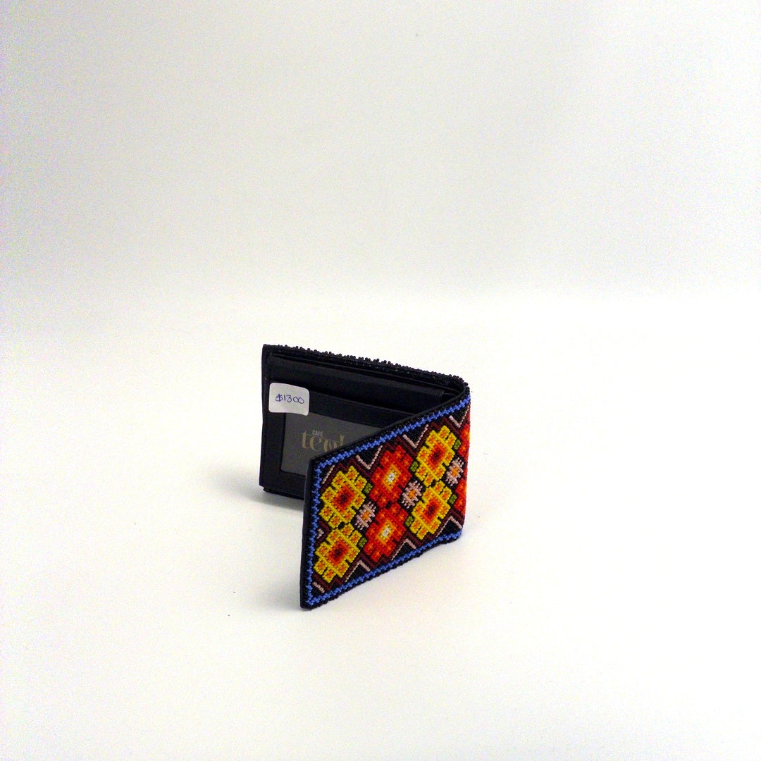 Billetera Huichol Chaquira Diseño Rombos - Arte Huichol Wixárika - Vista 5