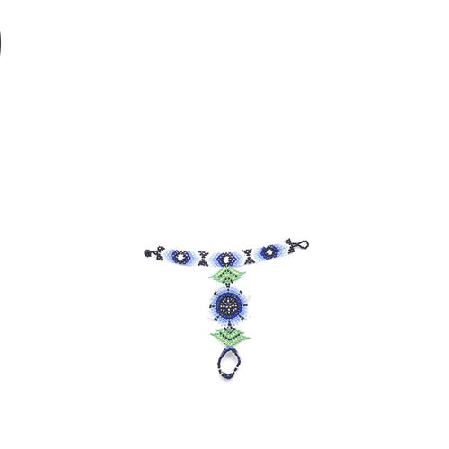 Brazalete De Chaquira Floral Azul - Arte Huichol Wixárika