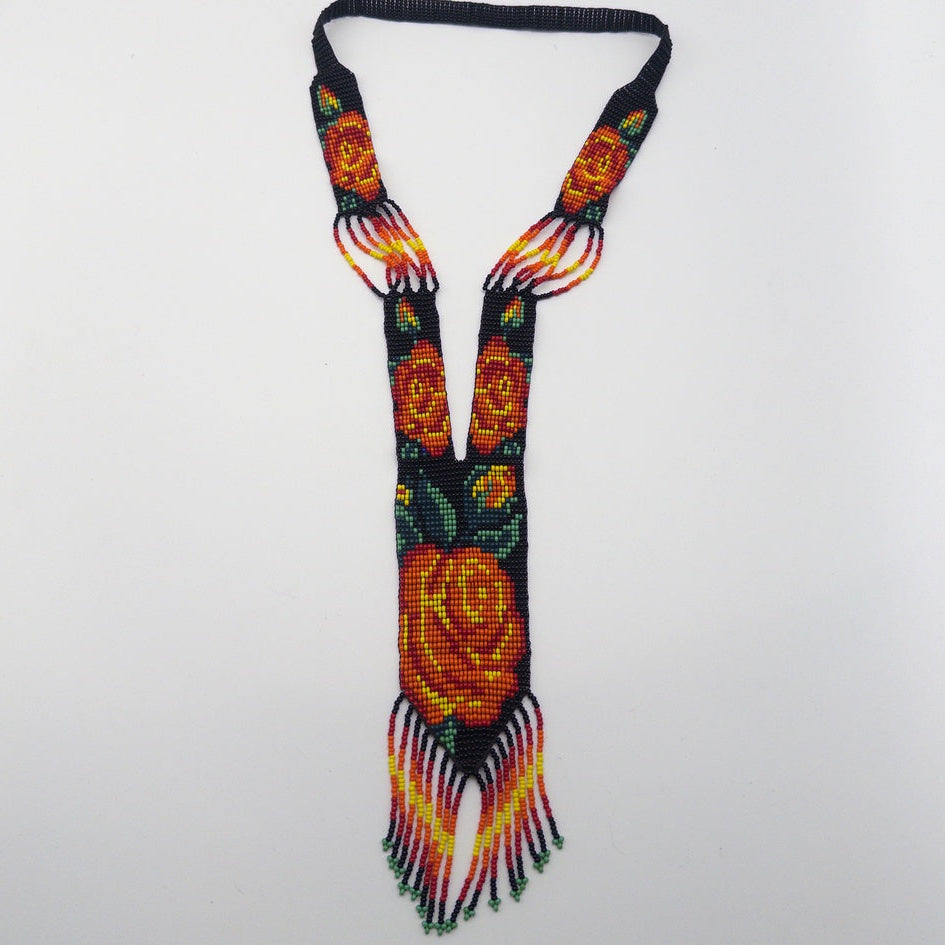 Collar Artesanal Chaquira Flor Rosa - Arte Huichol Wixárika