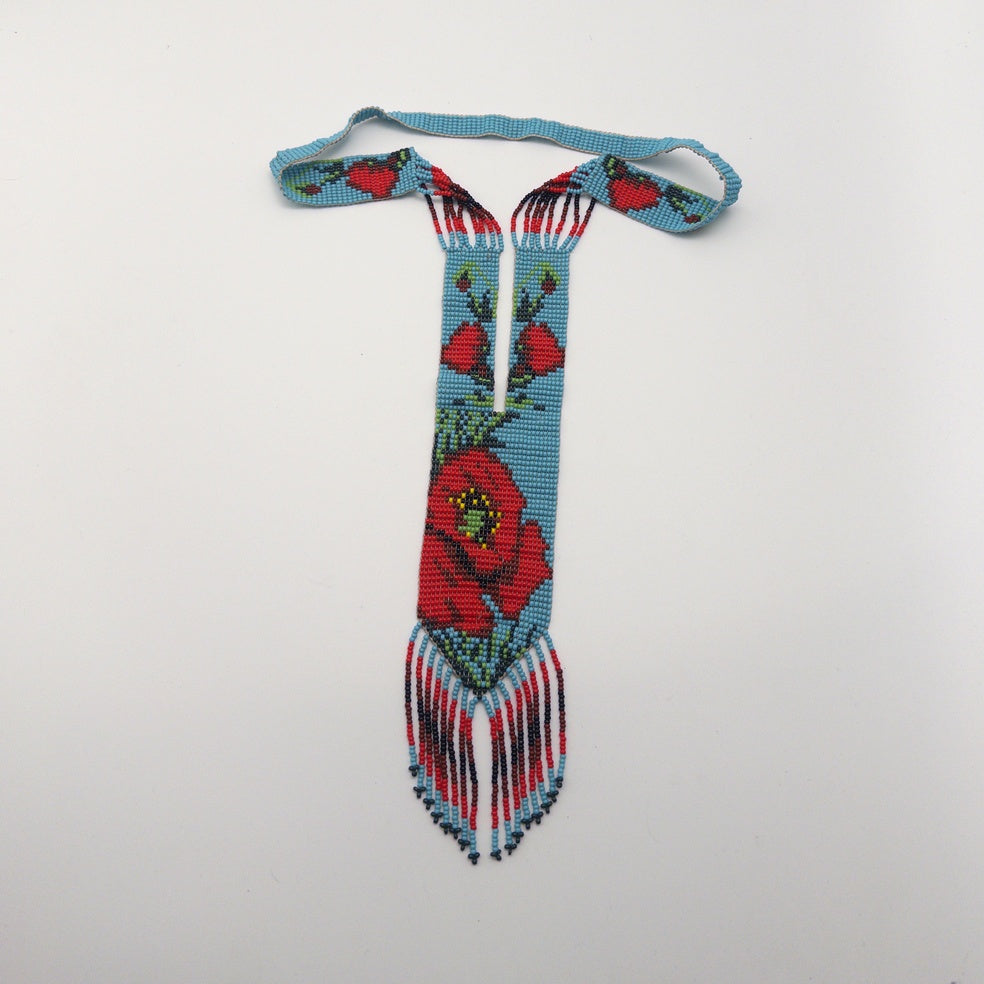 Collar Chaquira Flores Rojas - Arte Huichol Wixárika