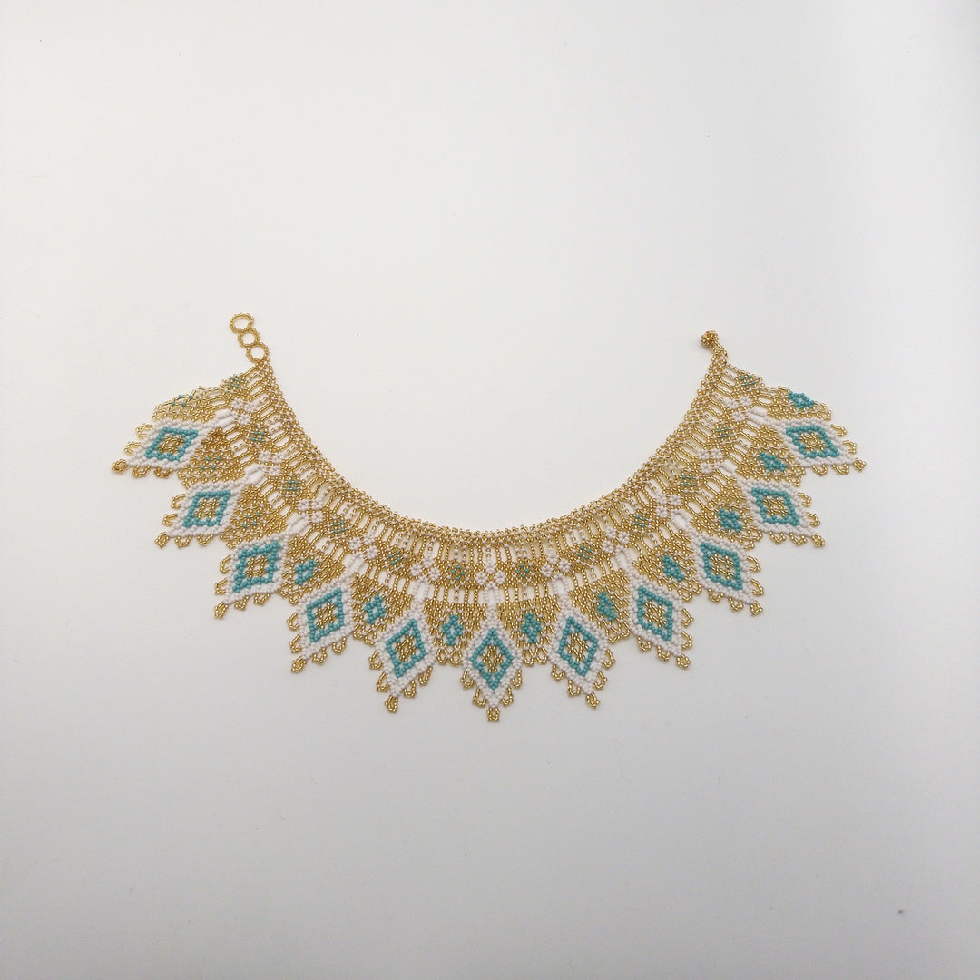 Collar De Chaquira Con Diamantes - Arte Huichol Wixárika