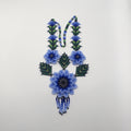 Collar Floral Chaquira Azul Y Verde - Arte Huichol Wixárika