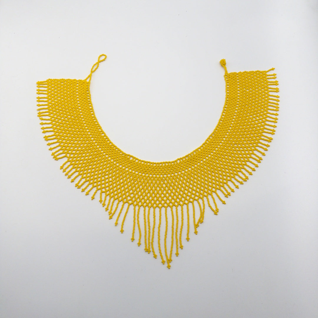 Collar Huichol Amarillo Con Chaquira - Arte Huichol Wixárika