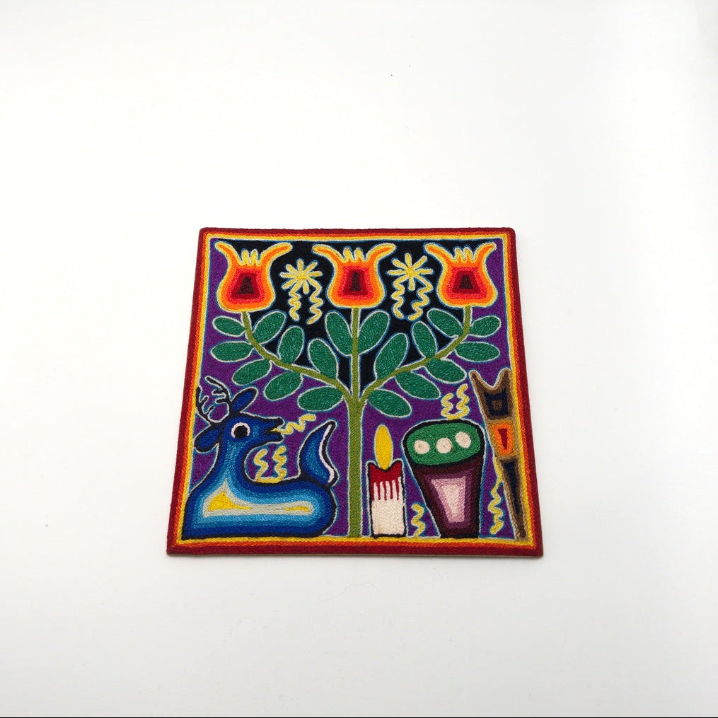 Cuadro Arte Huichol Flores Venado - Arte Huichol Wixárika