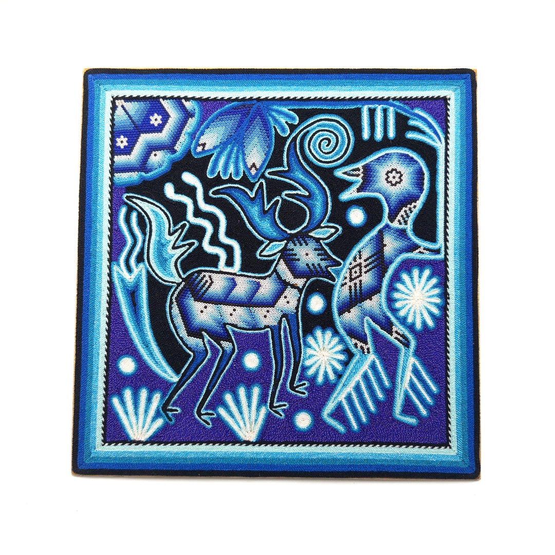 Cuadro Arte Huichol Venado Y Ave - Arte Huichol Wixárika