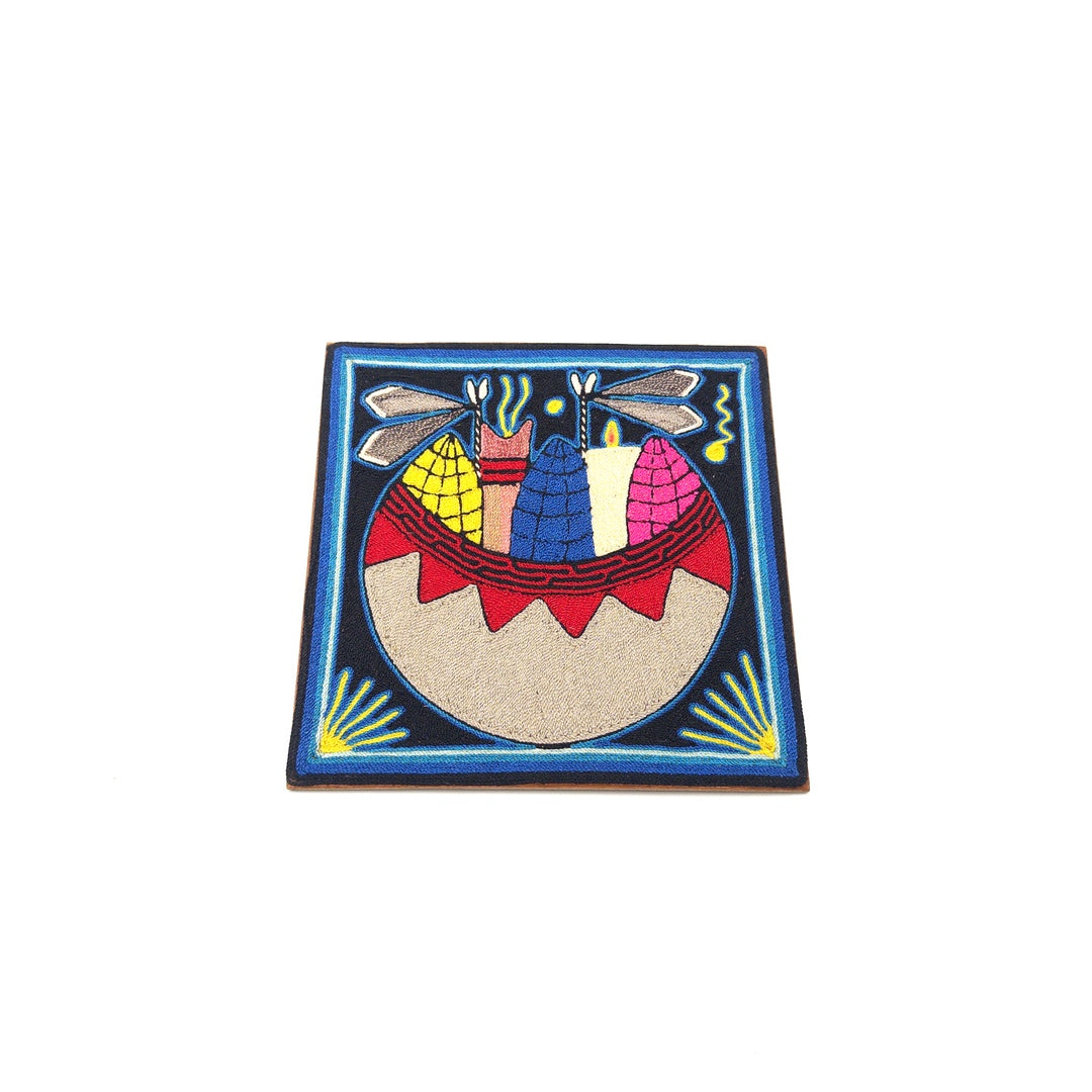 Cuadro Huichol Con Peyotes Y Libélulas - Arte Huichol Wixárika