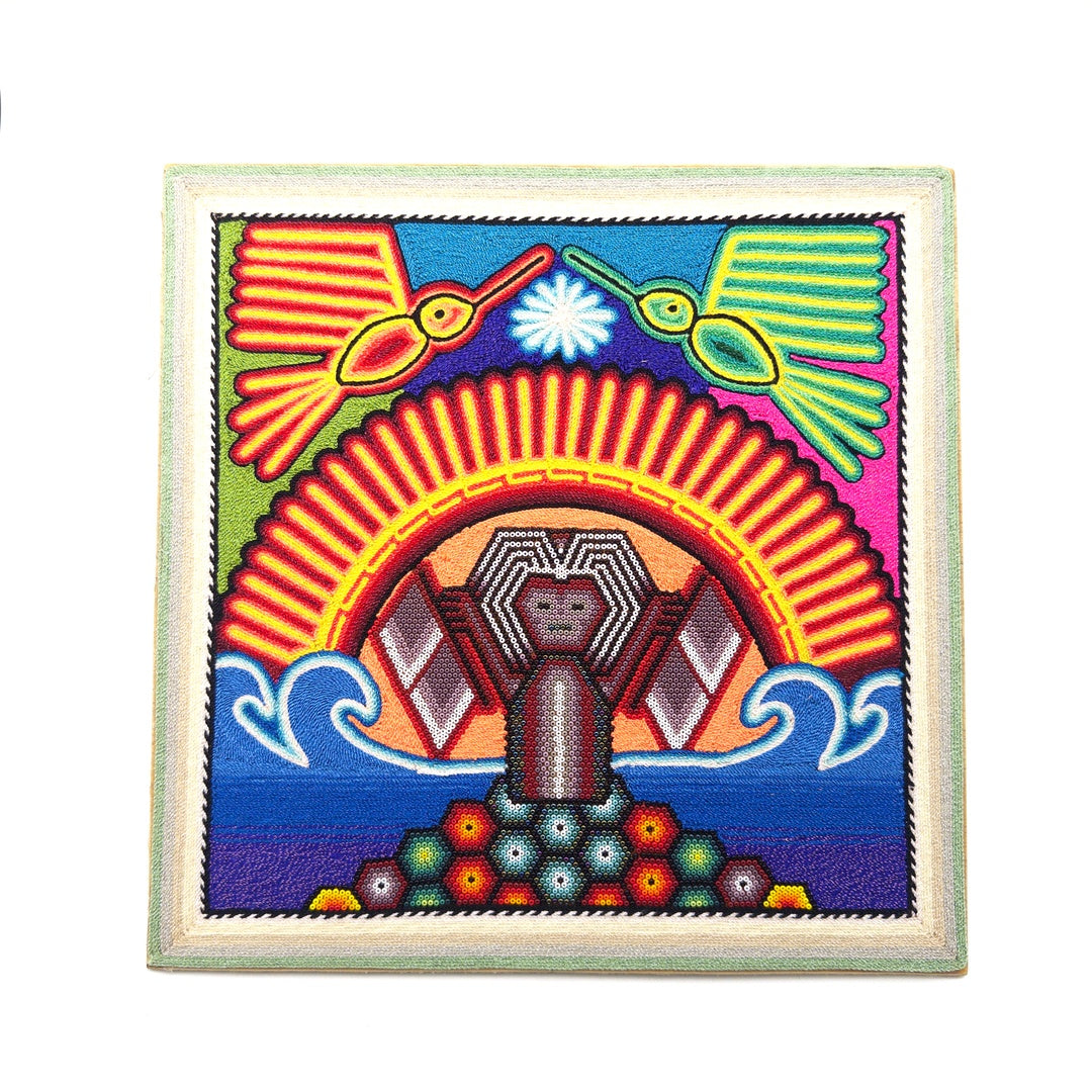 Cuadro Huichol Sol Y Colibríes - Arte Huichol Wixárika