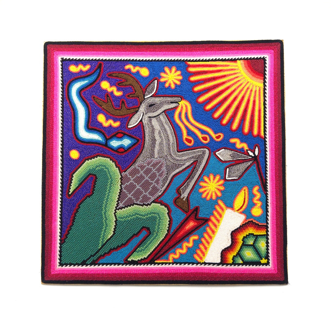 Cuadro Huichol Venado Y Sol - Arte Huichol Wixárika