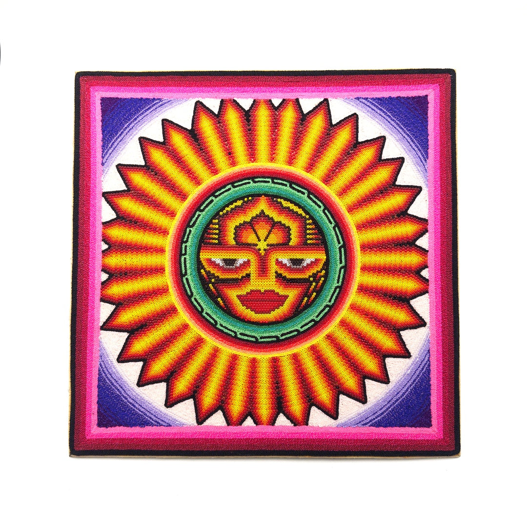 Cuadro Sol Arte Huichol Chaquira - Arte Huichol Wixárika