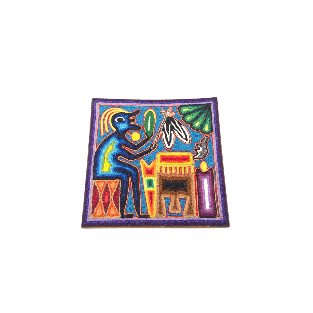 Cuadro Wixarika Chamán Con Pluma - Arte Huichol Wixárika