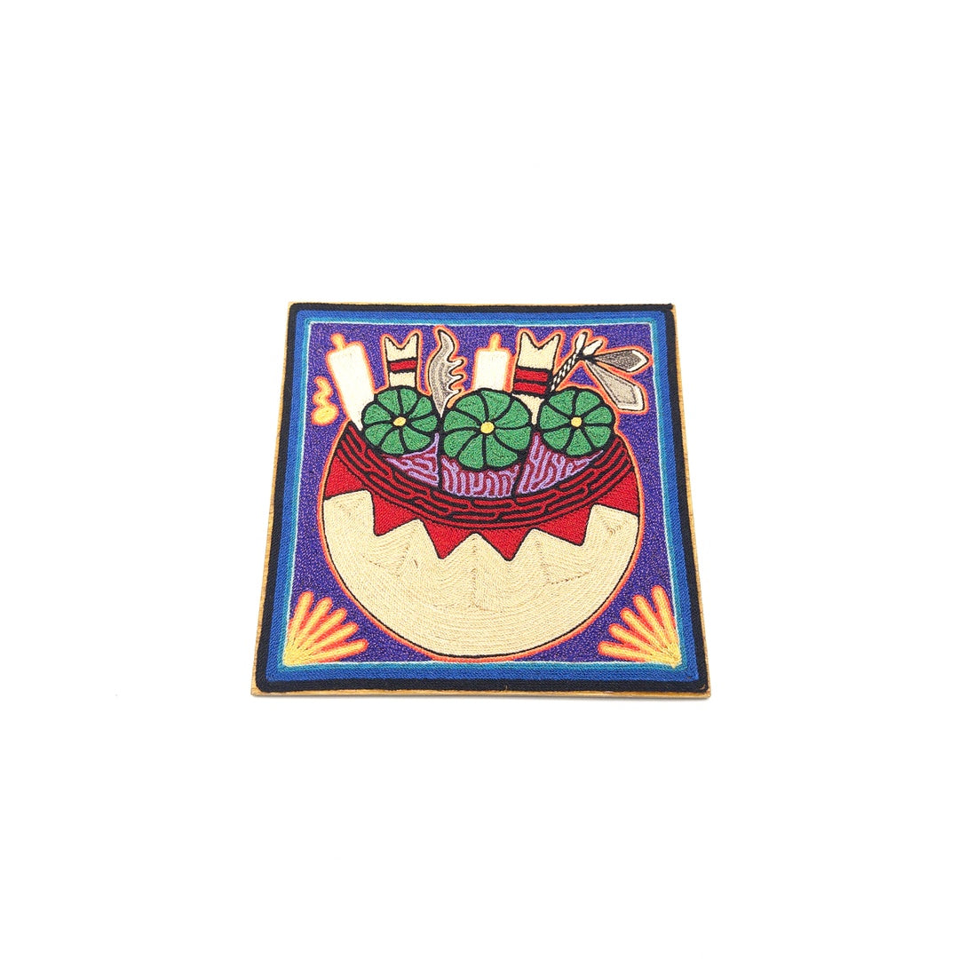 Cuadro Wixarika Con Motivos Florales - Arte Huichol Wixárika